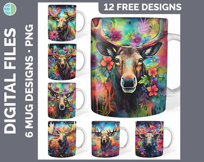 120 Alcohol Ink Mug Wrap PNG Animal Designs