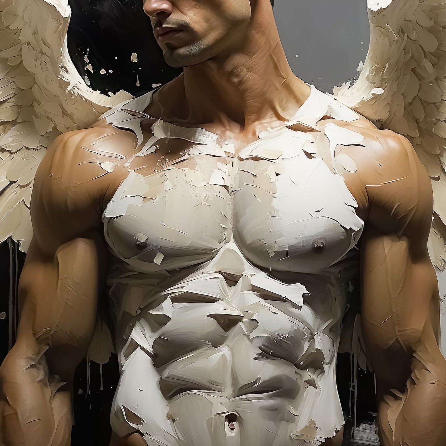 Male Angel Muscle Angelic Man Figure - Canvas Wall Art