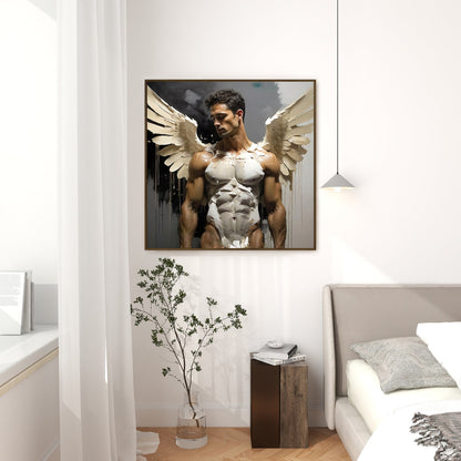 Male Angel Muscle Angelic Man Figure - Canvas Wall Art