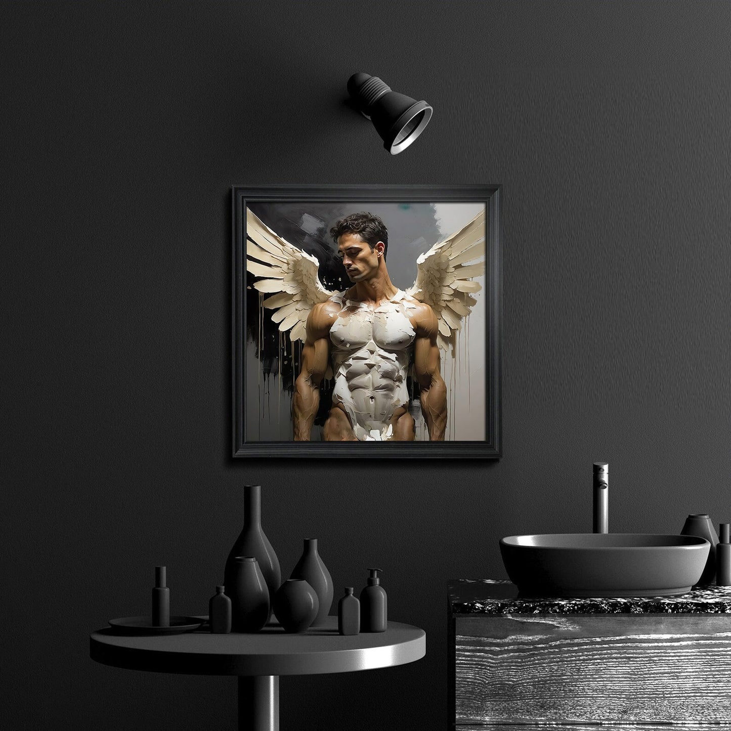 Male Angel Muscle Angelic Man Figure - Canvas Wall Art