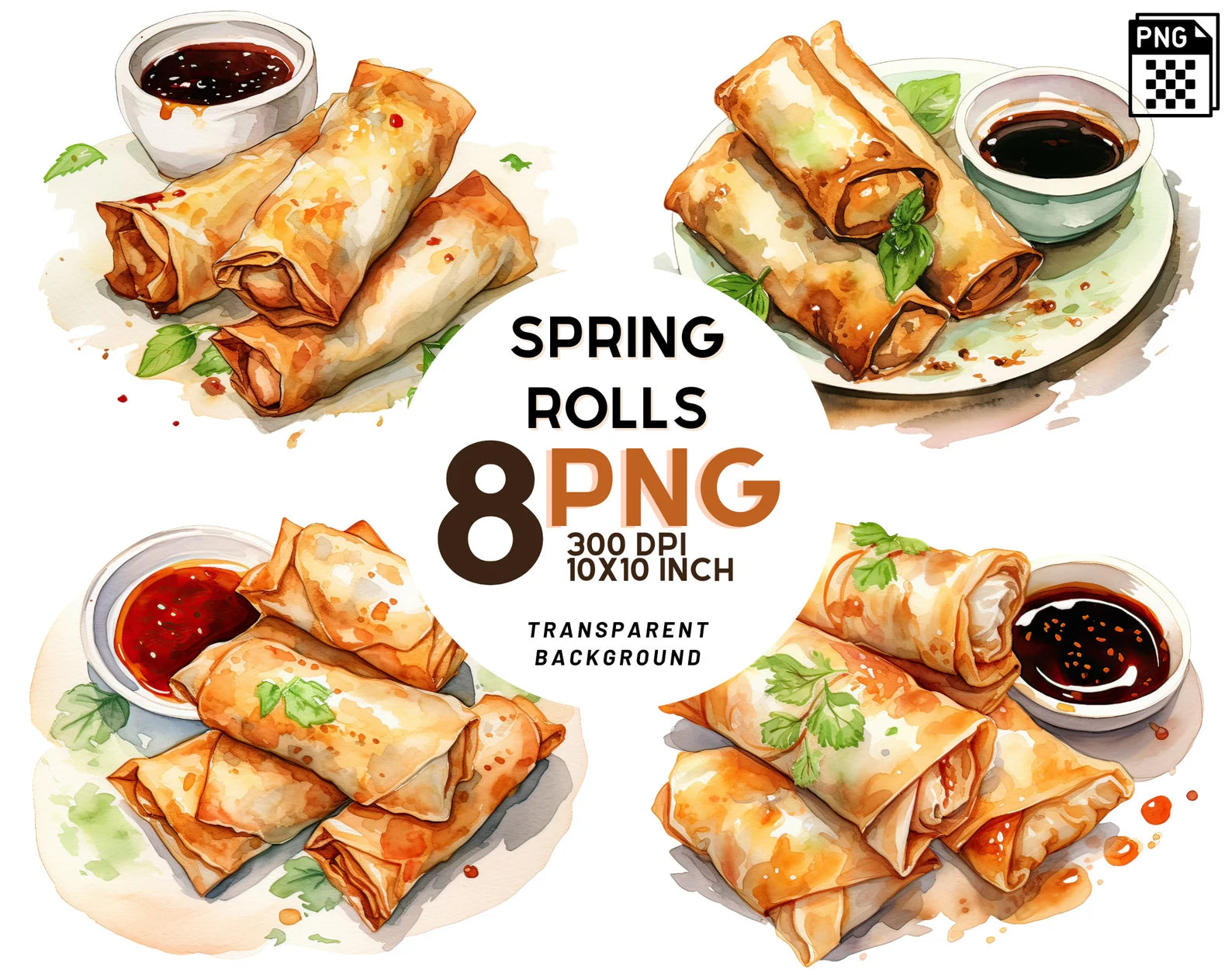Watercolor Spring Rolls Clipart – XY ELEMENT