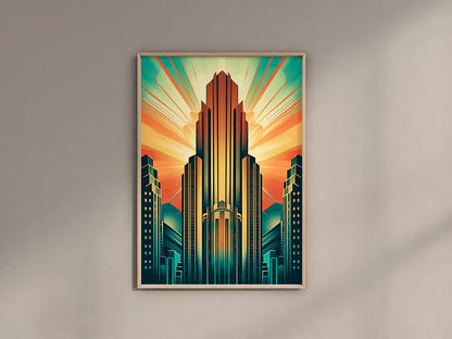 Classic Art Deco Skyline Digital Print, Vibrant Art Deco Wall Art, 1920 Home Decor, New York Skyline Wall Art, Art Deco Poster