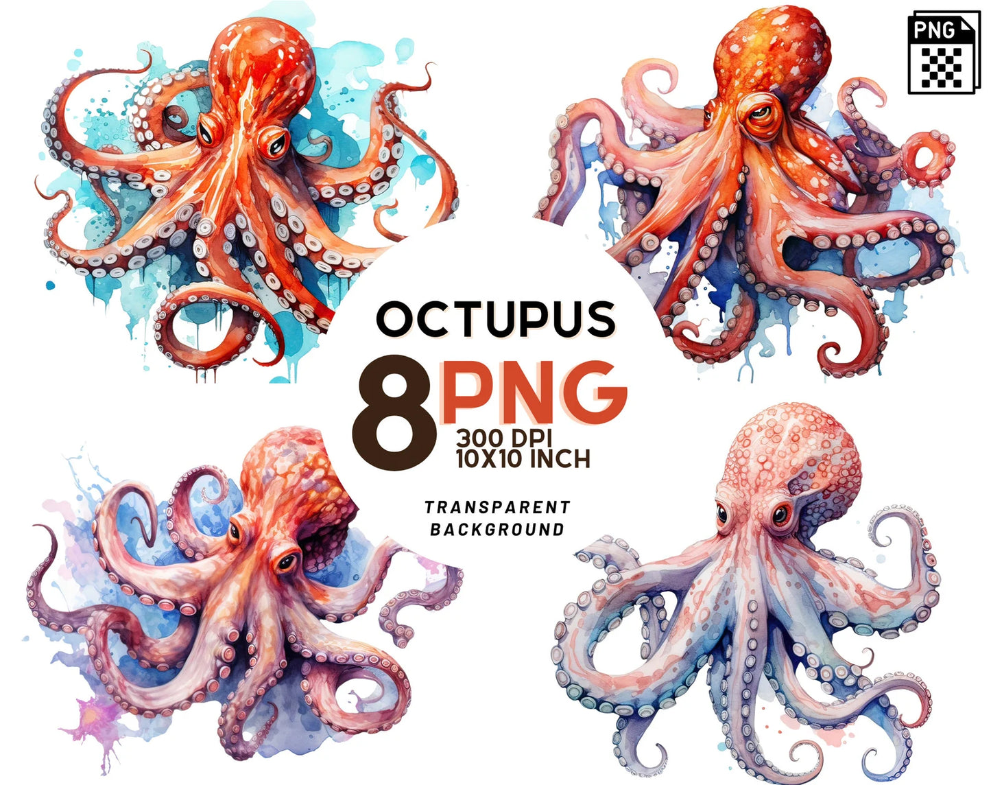 Octopus Watercolor Clipart