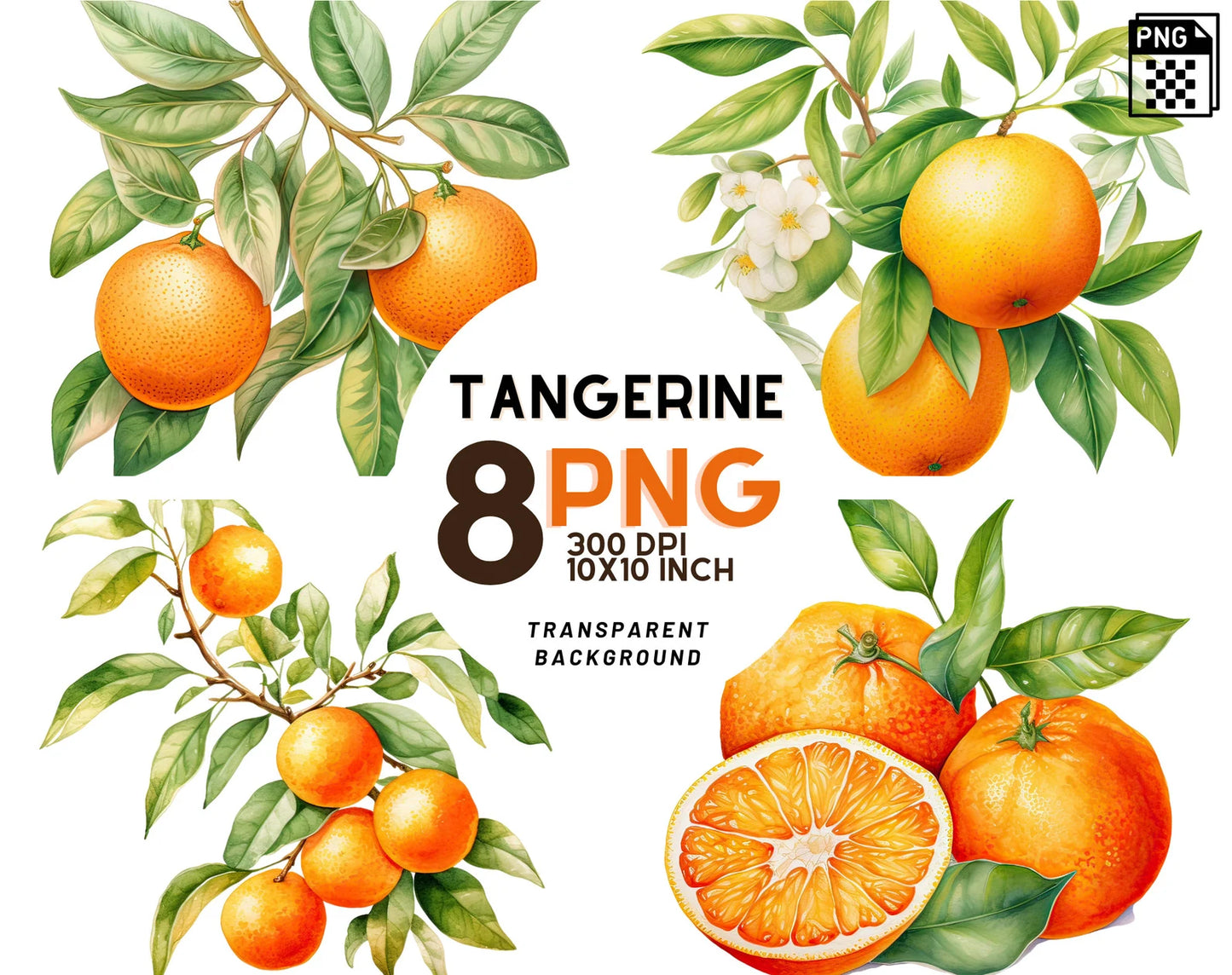 Watercolor Tangerines Clipart