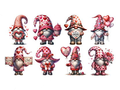 Valentines Day Gnome Clipart PNG Bundle of 30