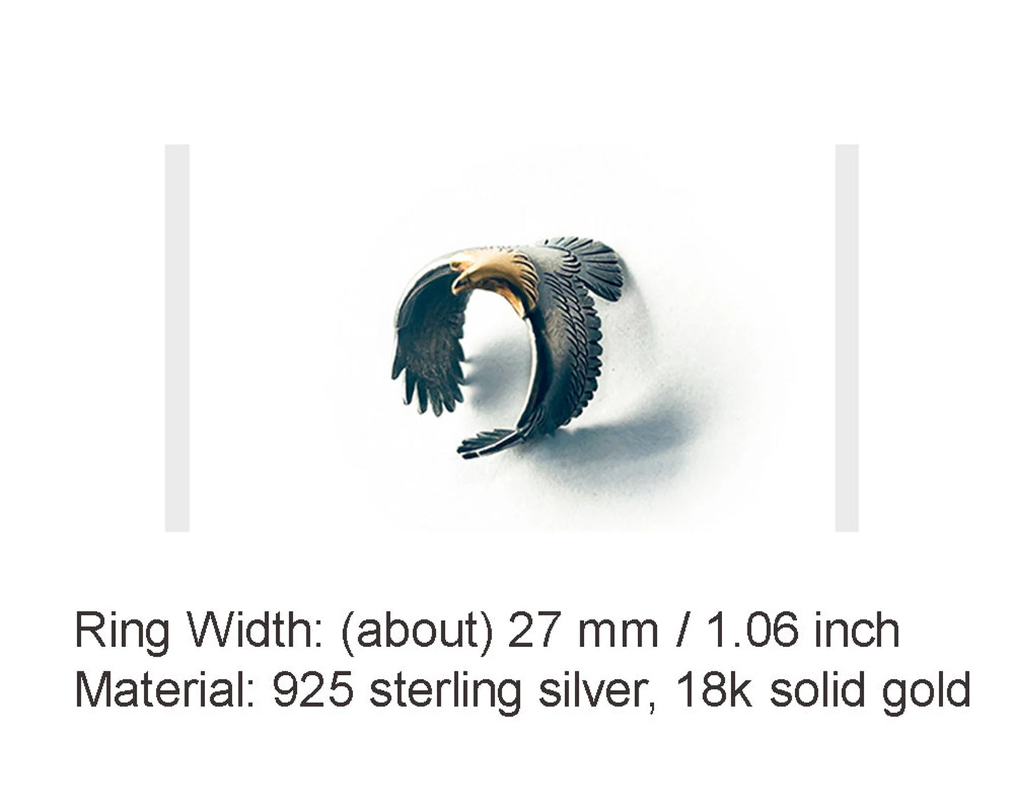 18k Solid Gold Flying Eagle Ring