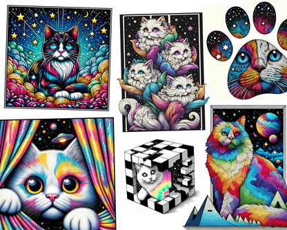 Psychedelic Cat Coloring Pages PDF Download