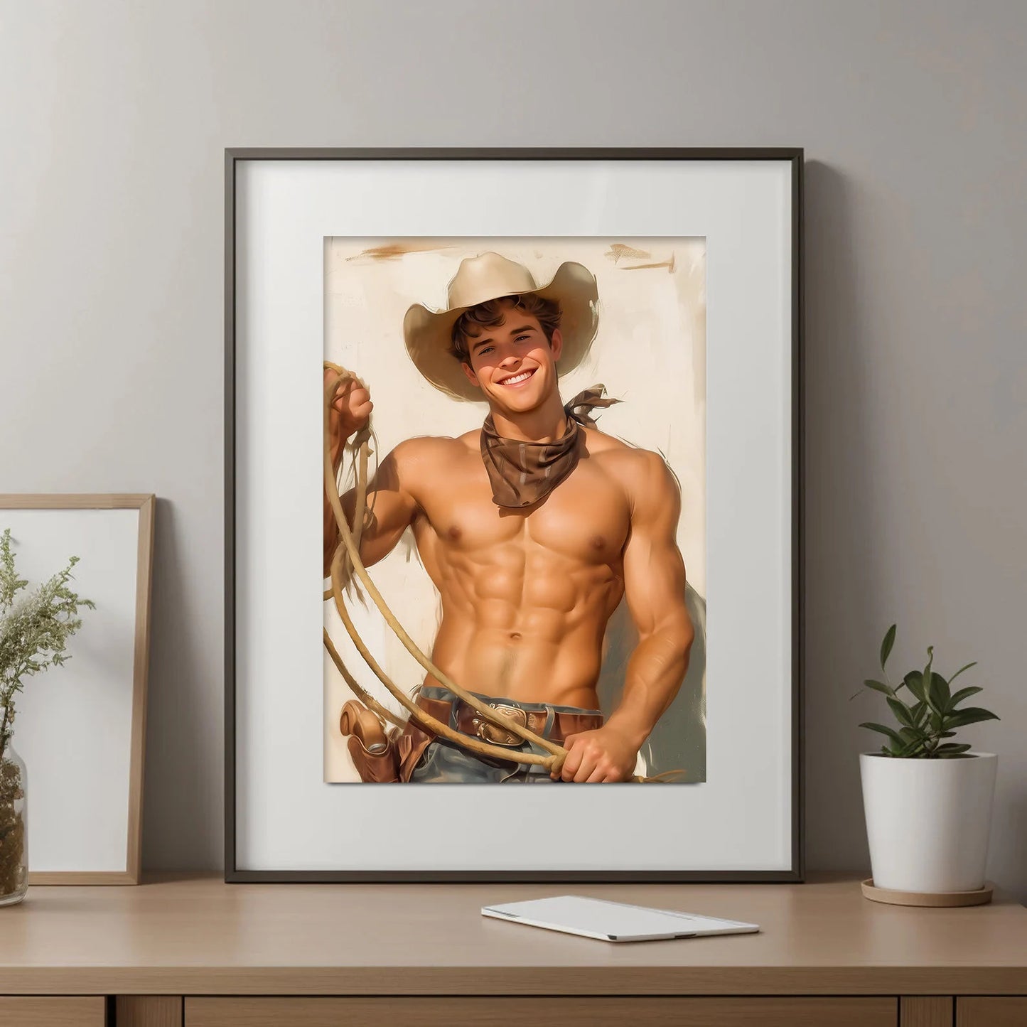 Cute Cowboy Painting, Male Portrait | Digital Download