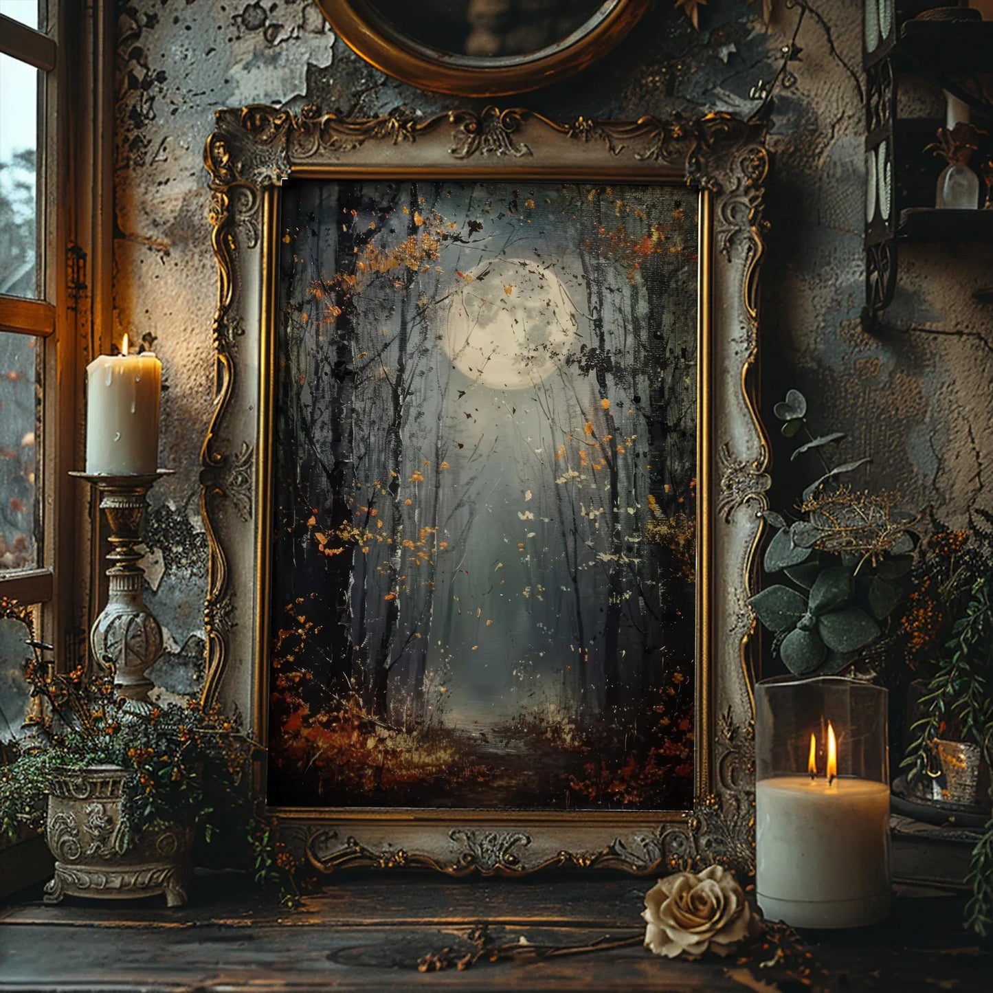 Full Moon Wall Art Mystical Forest Art Print Poster