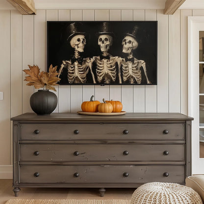 Skeleton Halloween Frame TV Art, Spooky Dark Halloween Decor