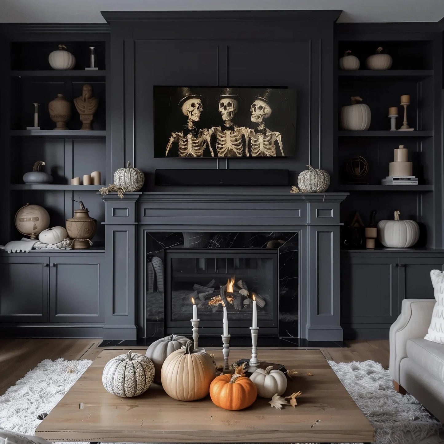 Skeleton Halloween Frame TV Art, Spooky Dark Halloween Decor