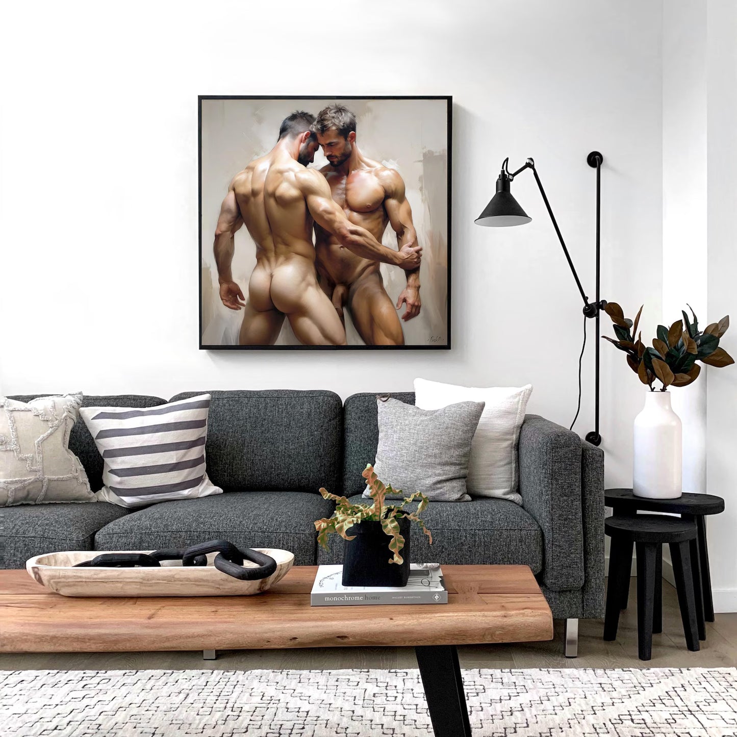 Muscle Male Couple Figures, Digital Art, Erotic Male Art, Gay Couple - Canvas Wall Art
