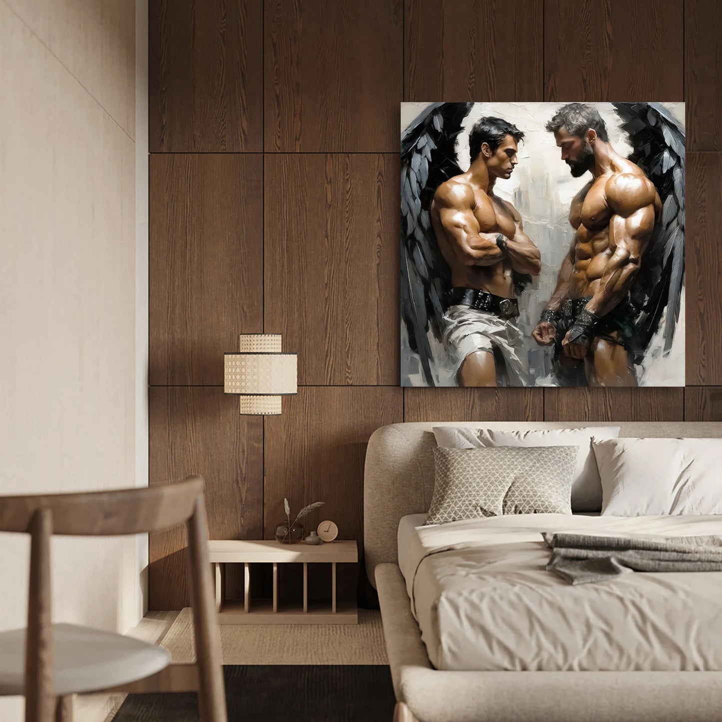 Male Angels Muscle Male Couple Figures - Canvas Wall Art