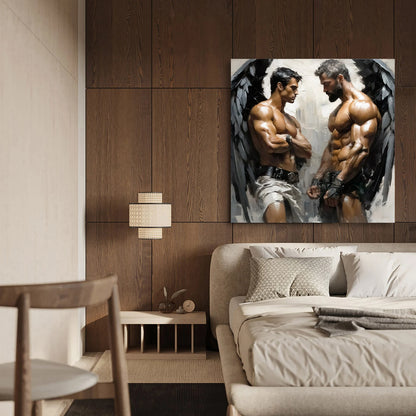 Male Angels Muscle Male Couple Figures - Canvas Wall Art