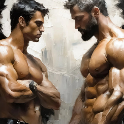 Male Angels Muscle Male Couple Figures - Canvas Wall Art