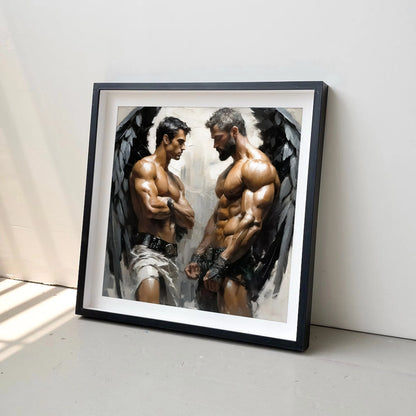 Male Angels Muscle Male Couple Figures - Canvas Wall Art