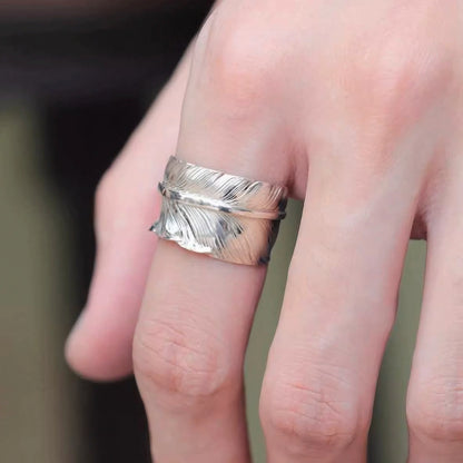 Silver Feather Ring, Silver Boho Ring