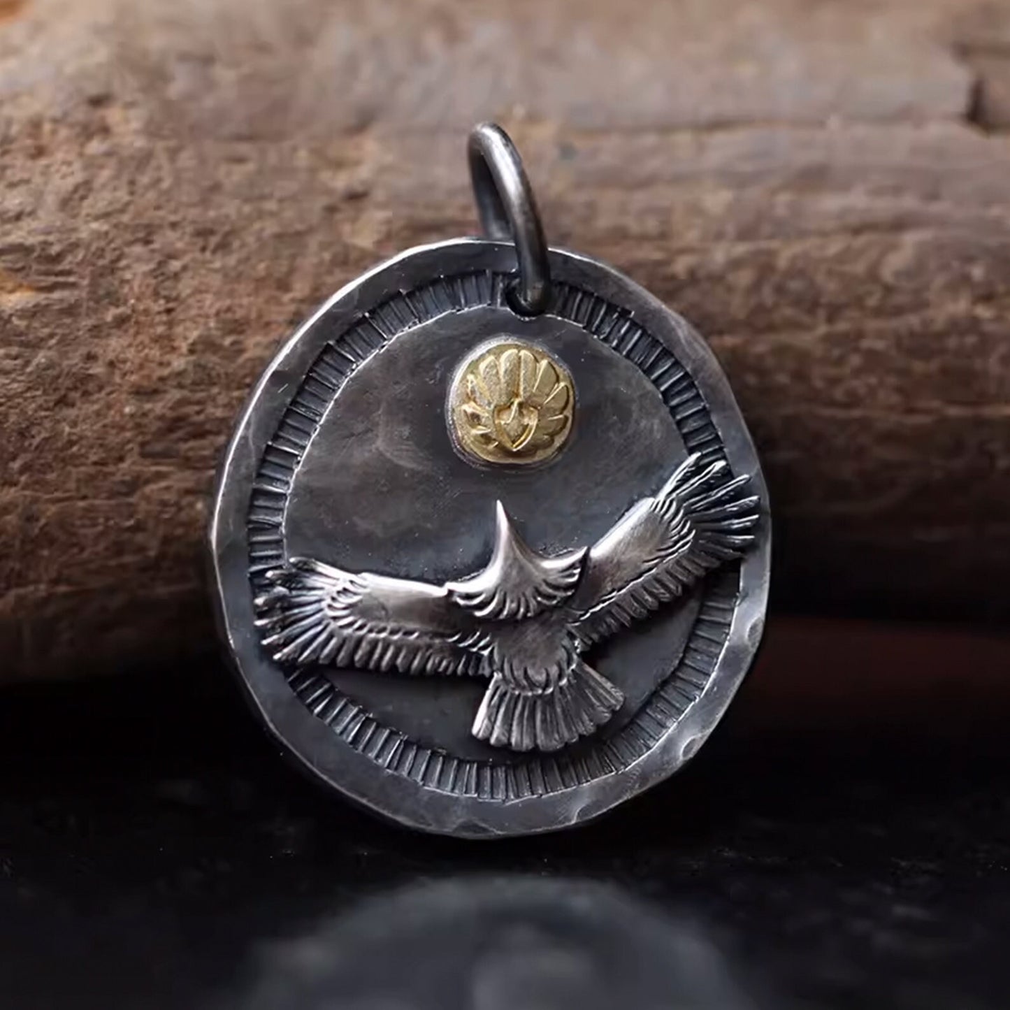 Flying Eagle Rising Sun with 24K AU999 Gold Pendant