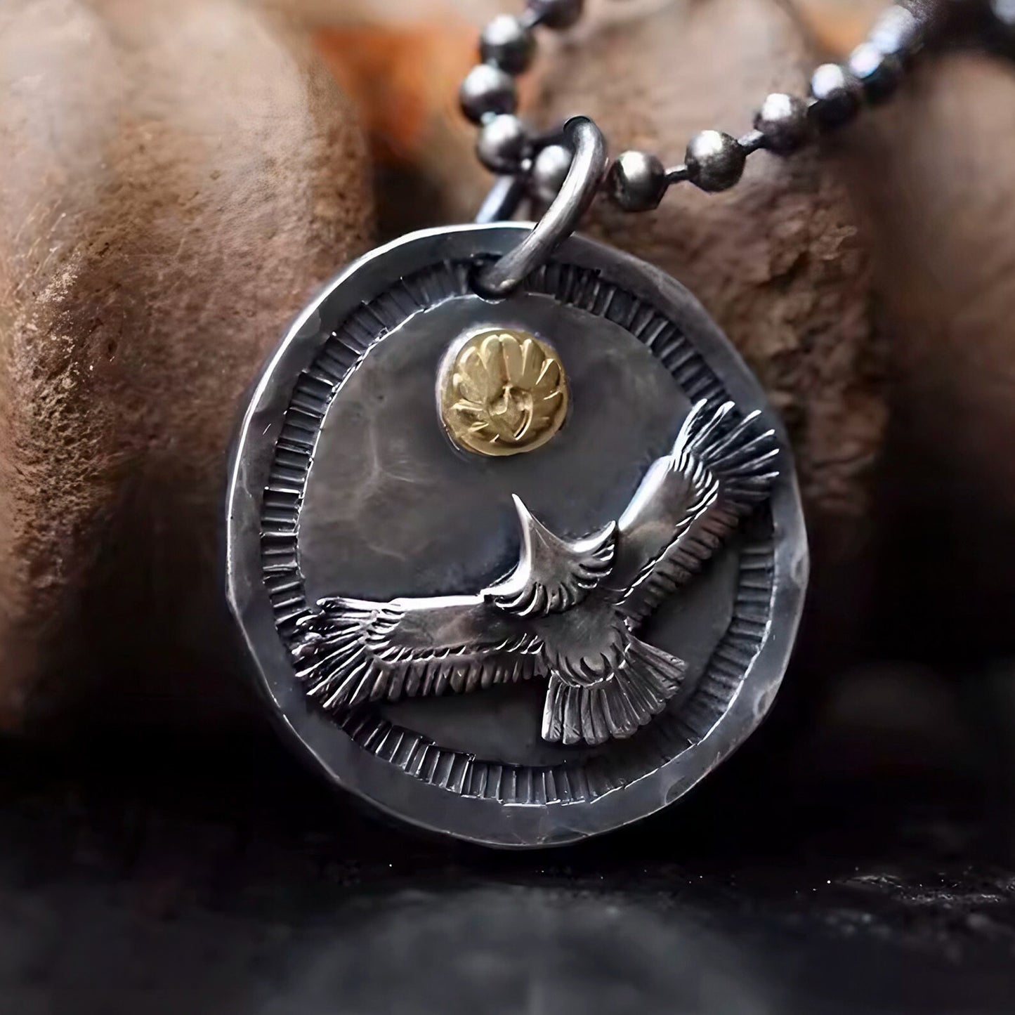 Flying Eagle Rising Sun with 24K AU999 Gold Pendant