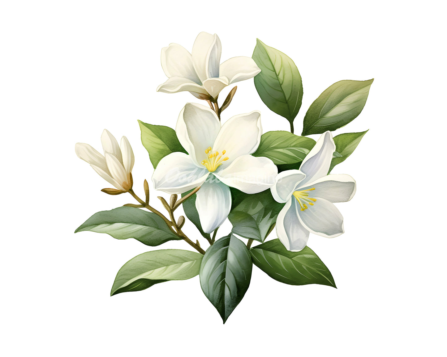 Jasmine Flowers Digital Watercolor Clip Art