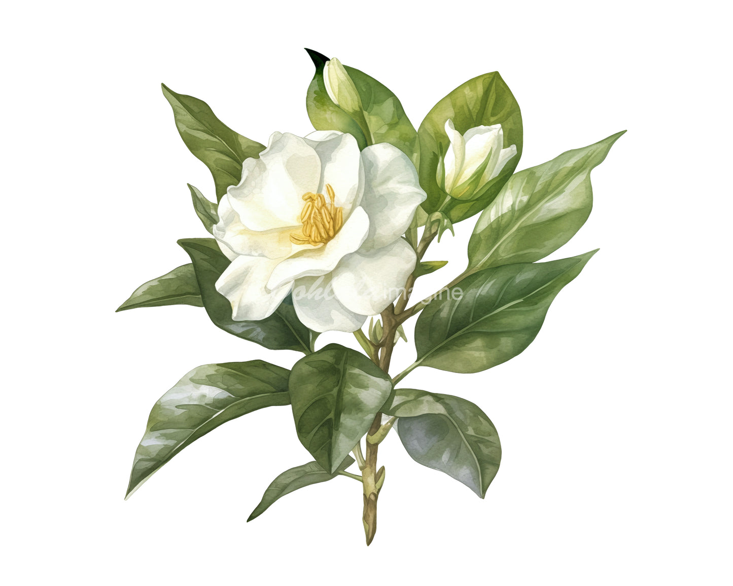 Jasmine Flowers Digital Watercolor PNG & JPG