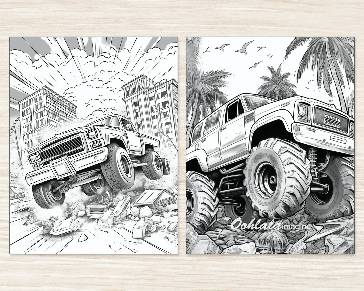 Monster Truck Coloring Digital Book - 30 Printable