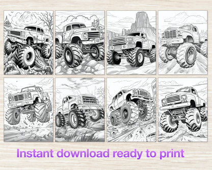 Monster Truck Coloring Digital Book - 30 Printable