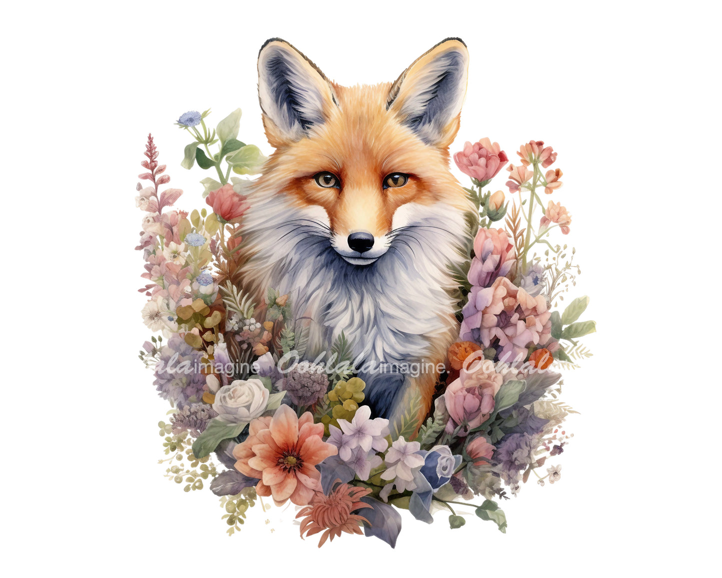 Boho Fox Floral Woodland Animal Clipart