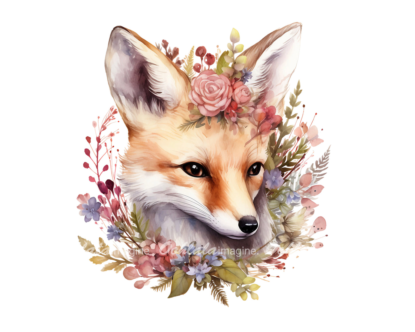 Boho Fox Floral Woodland Animal Clipart