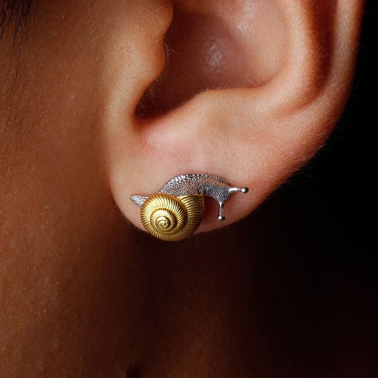 Silver Snail Stud Earrings 18K Gold Plated