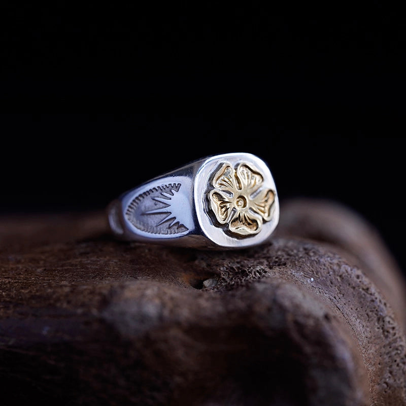 18K Gold Japanese Rose Silver Ring Rosa Multiflora Rose Ring