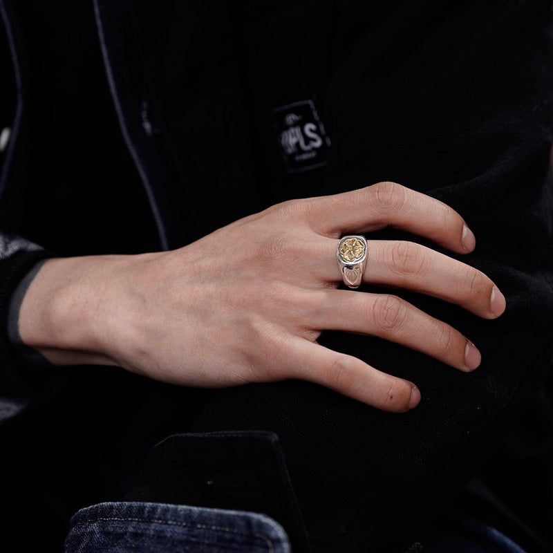 18K Gold Japanese Rose Silver Ring Rosa Multiflora Rose Ring