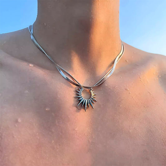 Sunburst Layered 2 in 1 Necklace, Instagram, Kpop, TikTok Street Style Necklace
