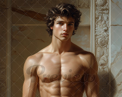 Ethereal Adonis Illustration, Male Portrait | Digital Download