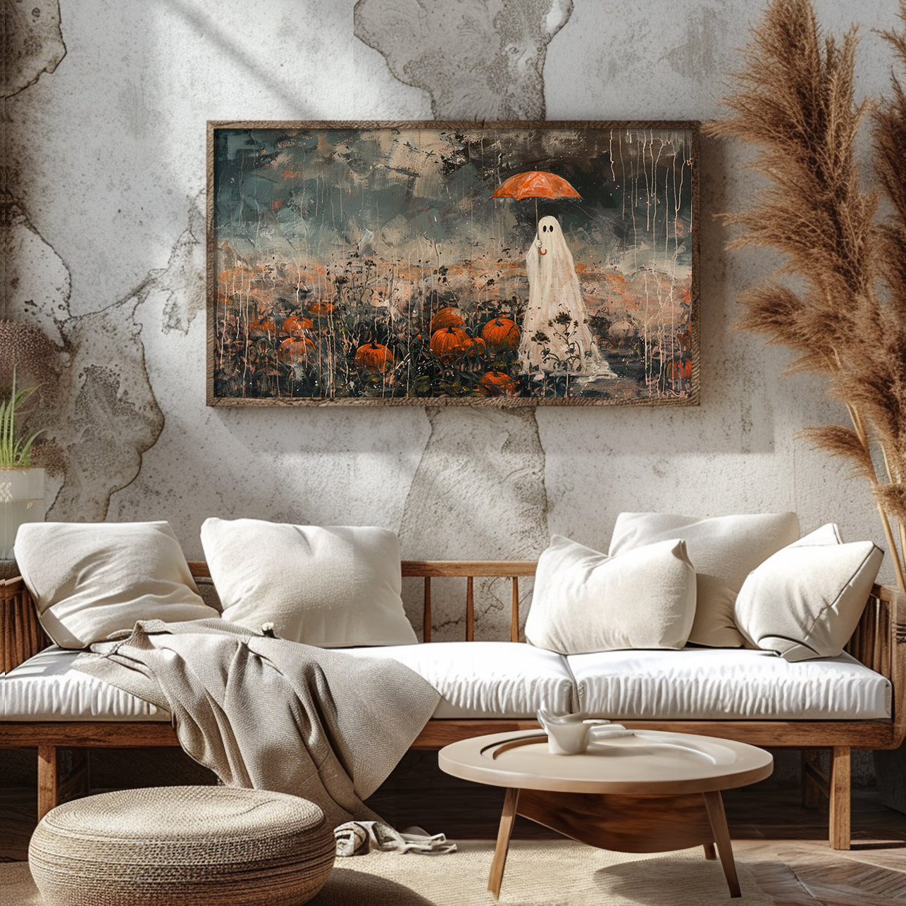 Impressionistic Ghost at Pumpkin Patch Frame TV Art, Wallpaper