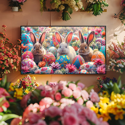 Easter Bunnies Flower Garden Frame TV Art Wallpaper