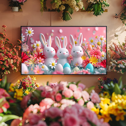 Kawaii Easter Bunnies Flower Garden Frame TV Art Wallpaper