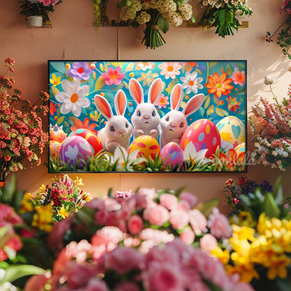 Adorable Easter Bunnies Flower Garden Frame TV Art Wallpaper