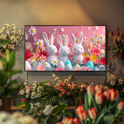 Kawaii Easter Bunnies Flower Garden Frame TV Art Wallpaper