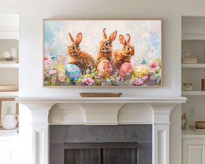 Easter Bunny Decor Watercolor Frame TV Art Wallpaper
