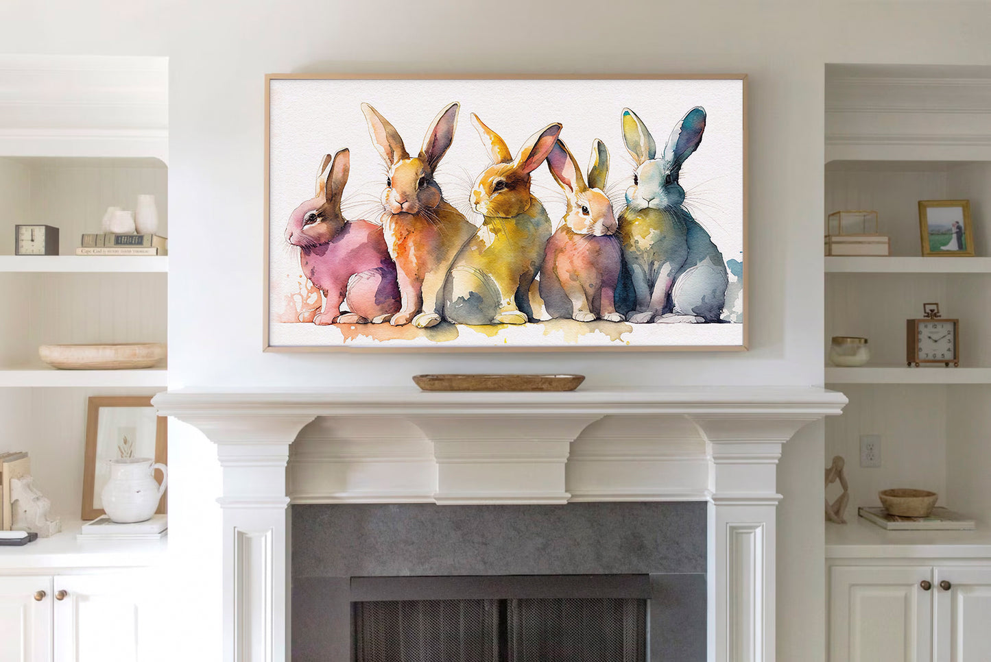 Easter Bunny Rabbit Watercolor Frame TV Art Wallpaper