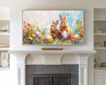 Easter Decor Cute Bunny Easter Egg Frame TV Art Wallpaper