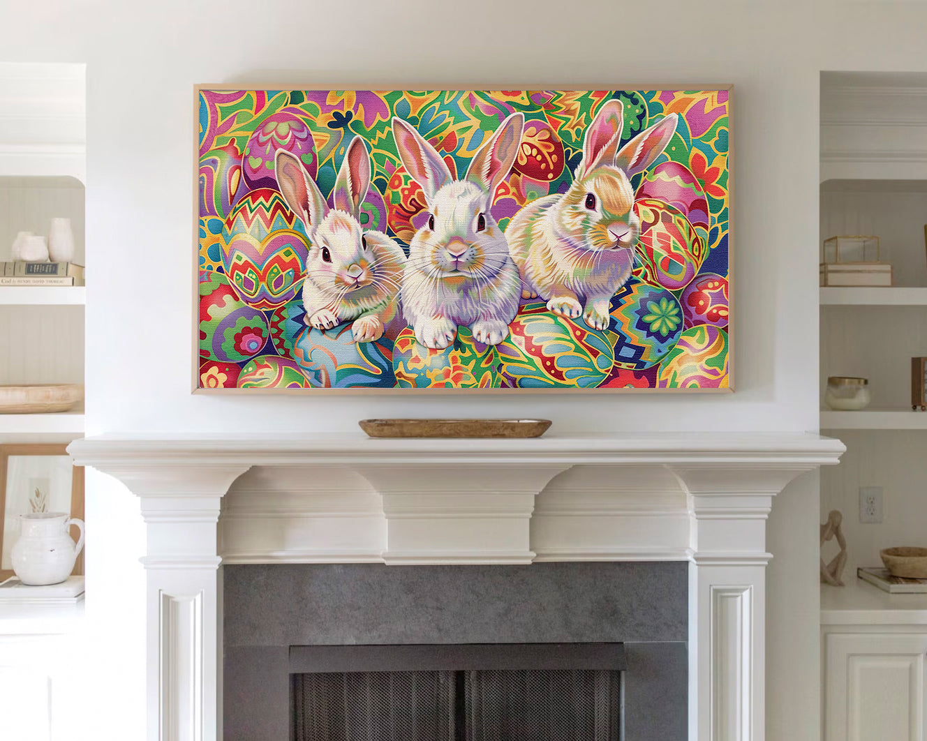 Artistic Easter Bunny and Egg Frame TV Wallpaper for Easter Decor