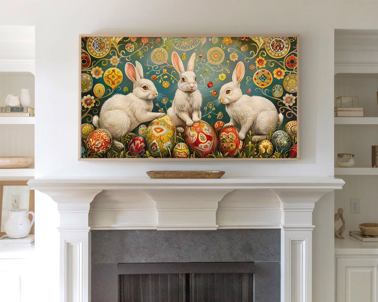 Easter Bunny Easter Egg Floral Artistic Decor Frame TV Wallpaper