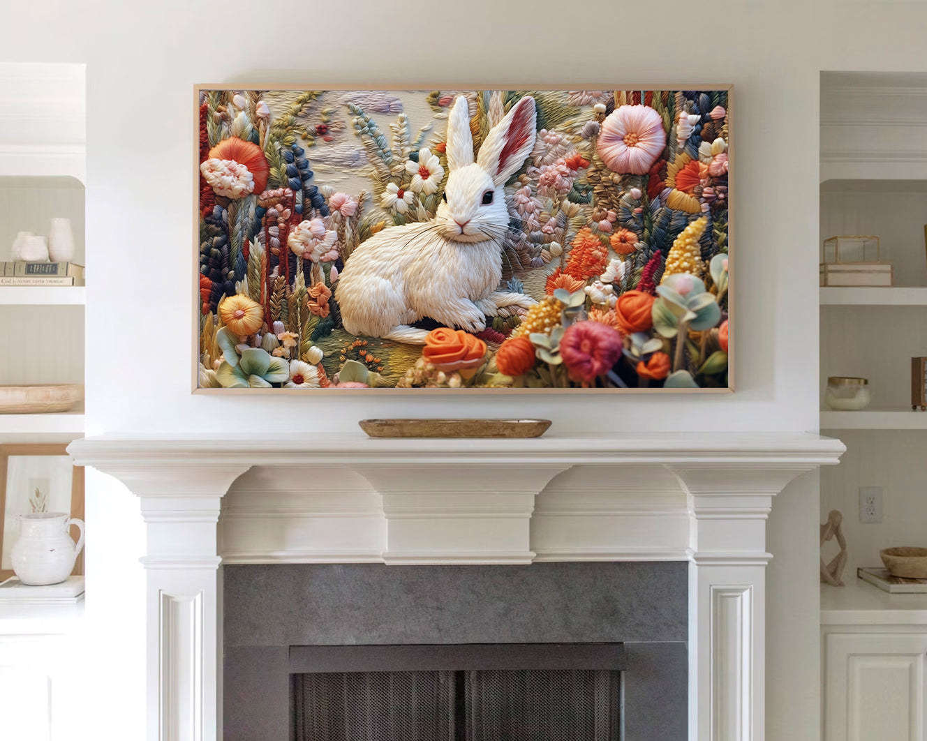 Garden Bunny Embroidery Frame TV Art, Wallpaper