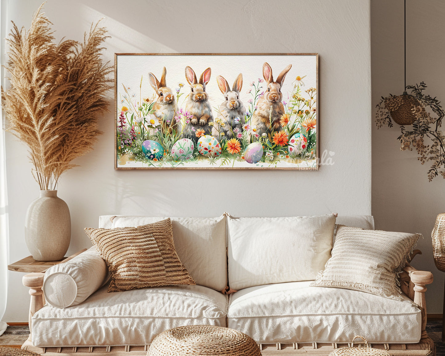 Easter Bunnies Watercolor Frame TV Art Wallpaper