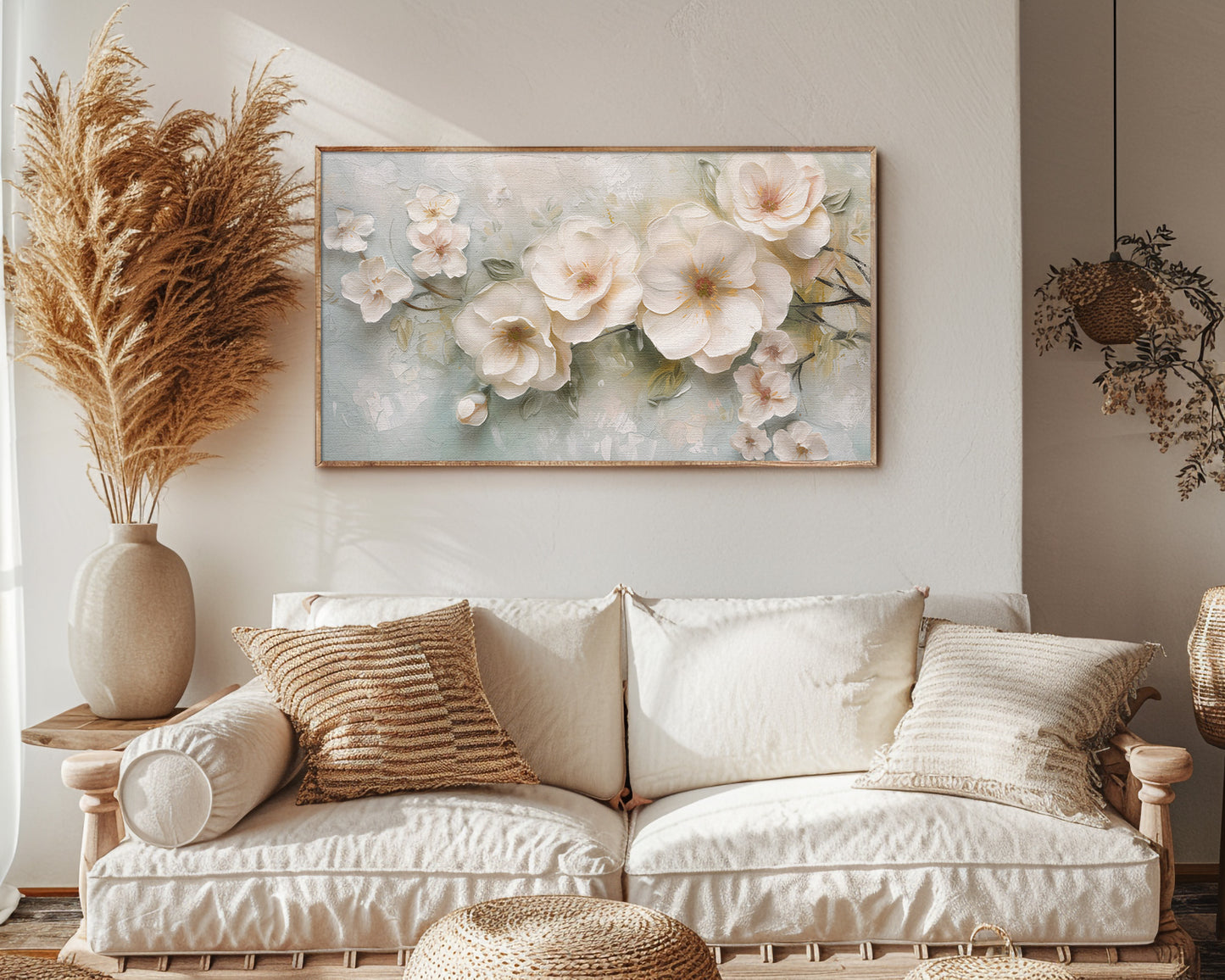 Delicate White Flowers Frame TV Art Wallpaper