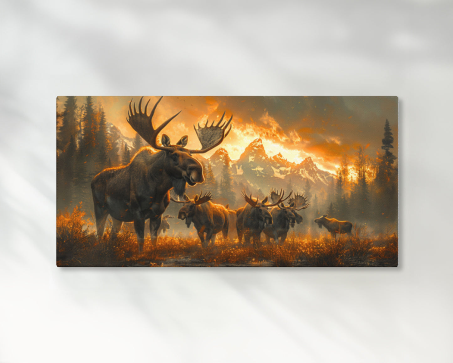 Majestic Moose Against Autumn Sunset Landscape – 2:1 Ratio Gallery Wrapped Canvas Wall Art, Ready to Hang