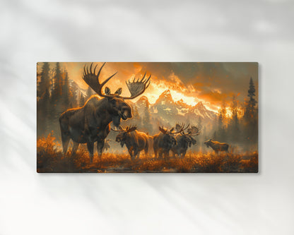 Majestic Moose Against Autumn Sunset Landscape – 2:1 Ratio Gallery Wrapped Canvas Wall Art, Ready to Hang