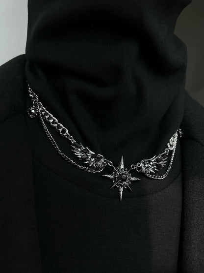 Dark Gemstone Diamond Wings Design Necklace